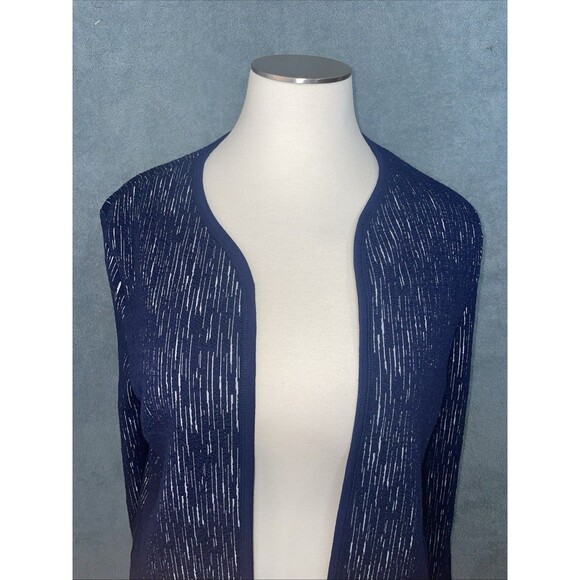 Long Tall Sally Cardigan Womens 18 Navy Blue Duster Sweater Open Front Office - Picture 2 of 10